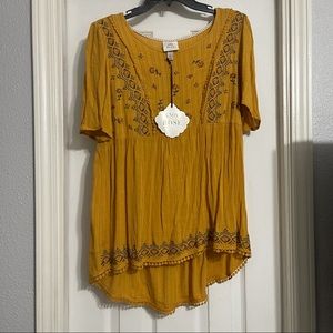 Knox Rose Mustard Embroidered Top